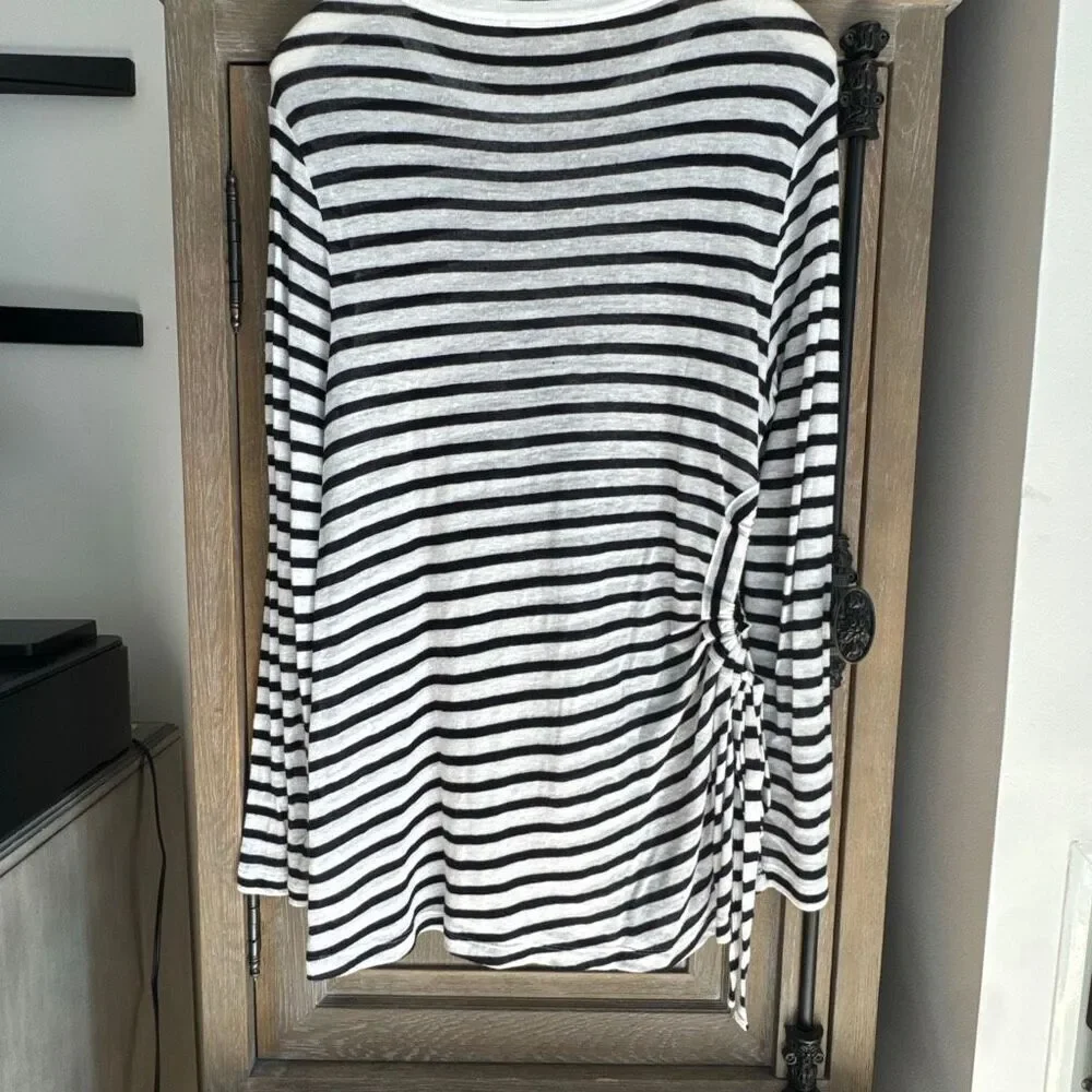 T by Alexander Wang Classic Striped Slub Jersey Long Sleeve Tee side opening